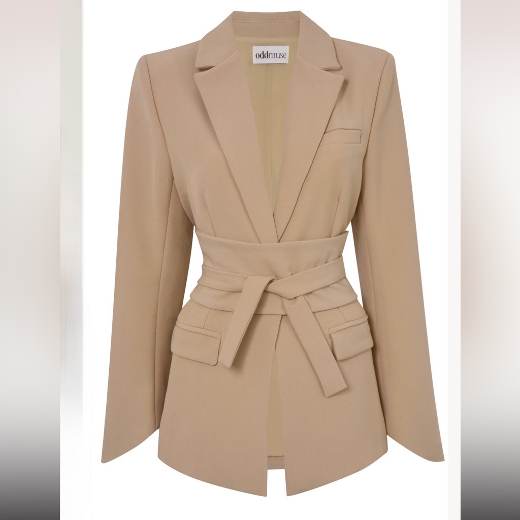 Odd Muse Beige Belted Blazer Jacket
